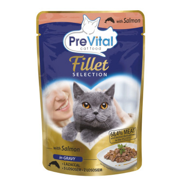 PreVital Fillet Selection vrečka mačje hrane z lososom, vrečka 85 g
