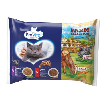 Prevital Farm Selection mačja hrana z govedino in puranom v omaki, vrečka 85 g (4 kosi)