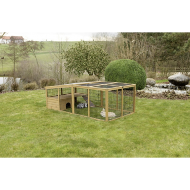 KERBL ograda za zajce, na tečajih s hišico, 220 x 115 x 75 cm