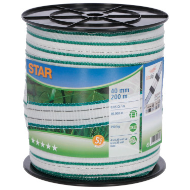 Ograjna trakica Star 200 m, 40 mm, belo-zelena 