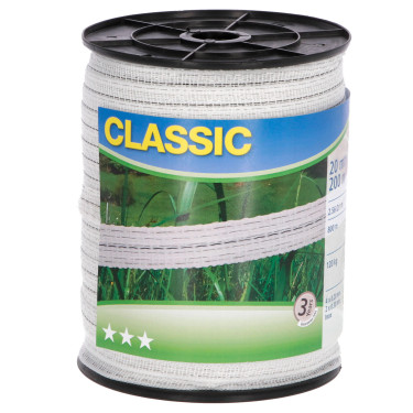 Ograjna trak Classic 200 m, 20 mm, bela, 4×0,2 + 2×0,3 Niro