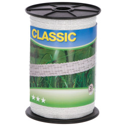 Ogradni trak Classic 200 m, 10 mm, bel, 2×0,2 + 2×0,3 Niro