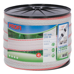 Ograjna trak PROFI 40 mm, 200 m, 11 × 0,30 TriC, bela/rdeča
