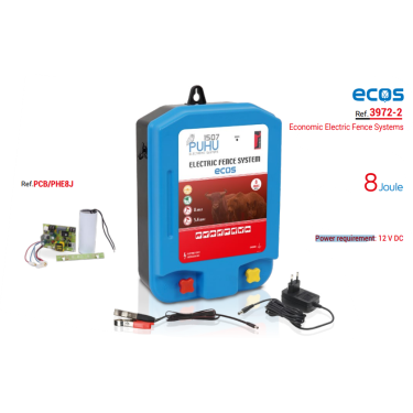 PUHU dvojni napajalnik za električno ograjo 8J z 12V adapterjem