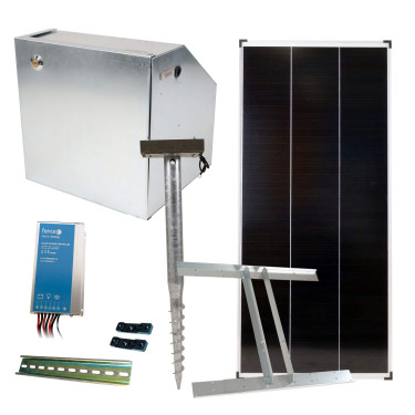 Osnovni komplet za solarno ograjo z varnostno omarico, 15 A krmilnikom, 200 W panelom in konzolo