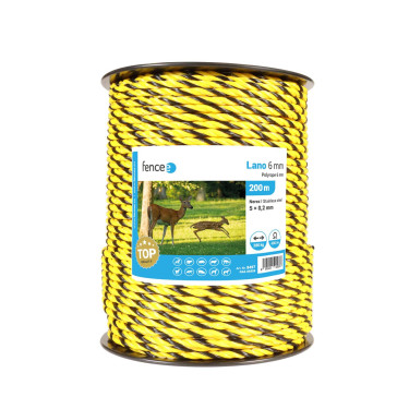 Lano pro elektrický ohradník, průměr 6 mm, žluto-černé